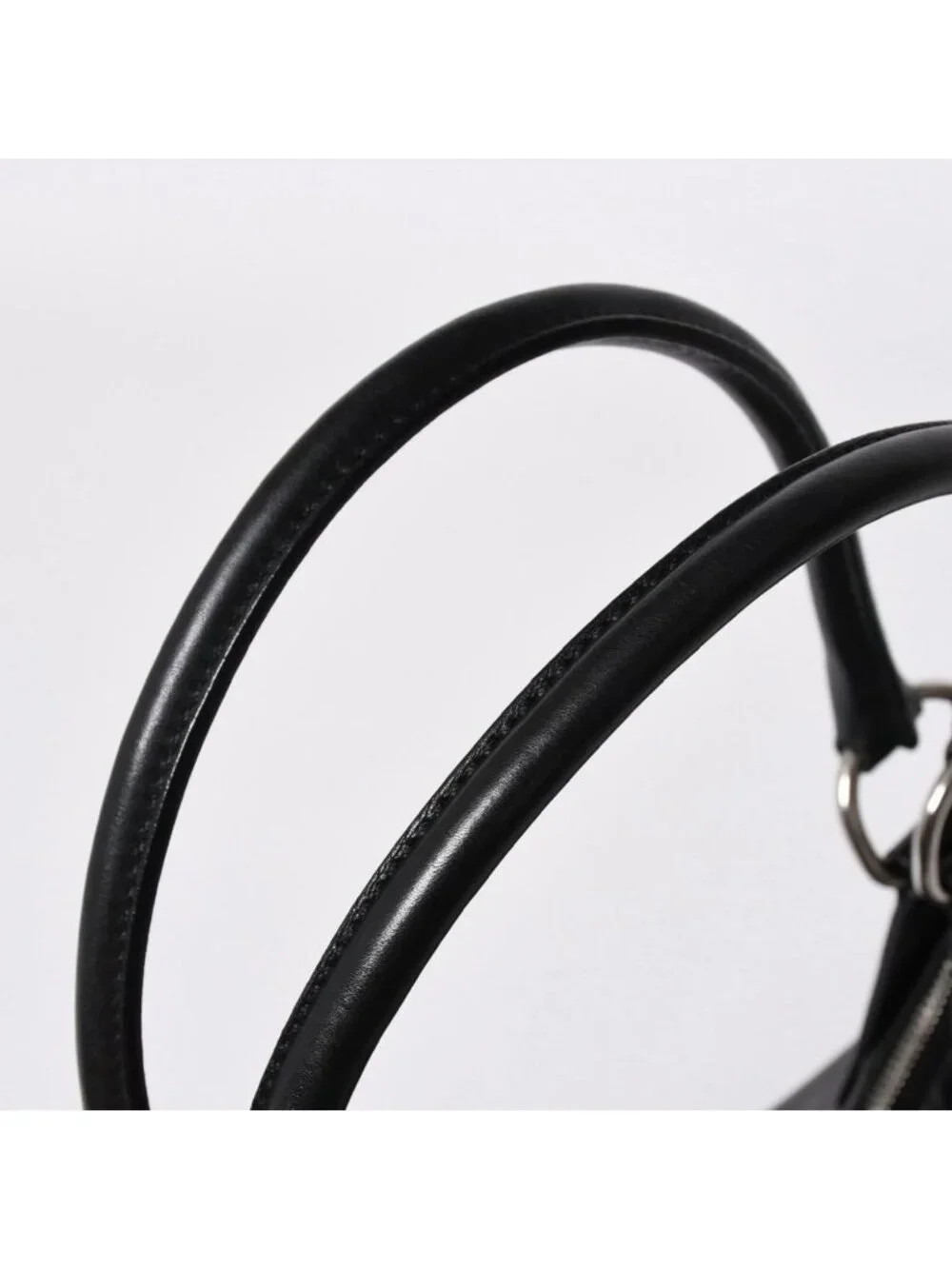 Prada Black Leather Handbag Silver Metal Patent Plate